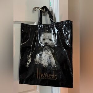 Harrods Shiny Black Tote with Dog Illustration